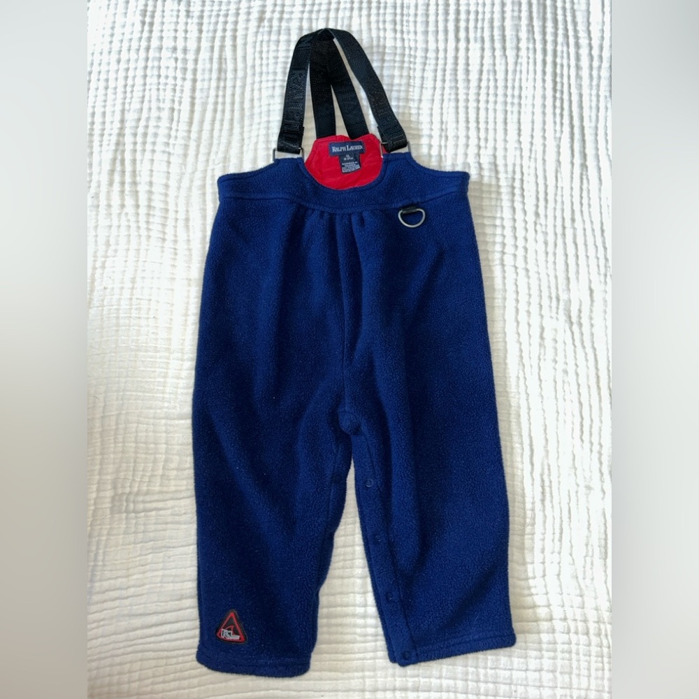 Vintage Ralph Lauren Navy Fleece Overalls with Black Suspenders